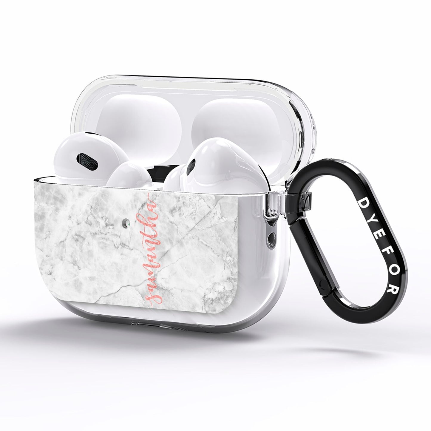 Grey Marble Personalised Vertical Glitter Name AirPods Pro Clear Case Side Image