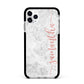 Grey Marble Personalised Vertical Glitter Name Apple iPhone 11 Pro Max in Silver with Black Impact Case