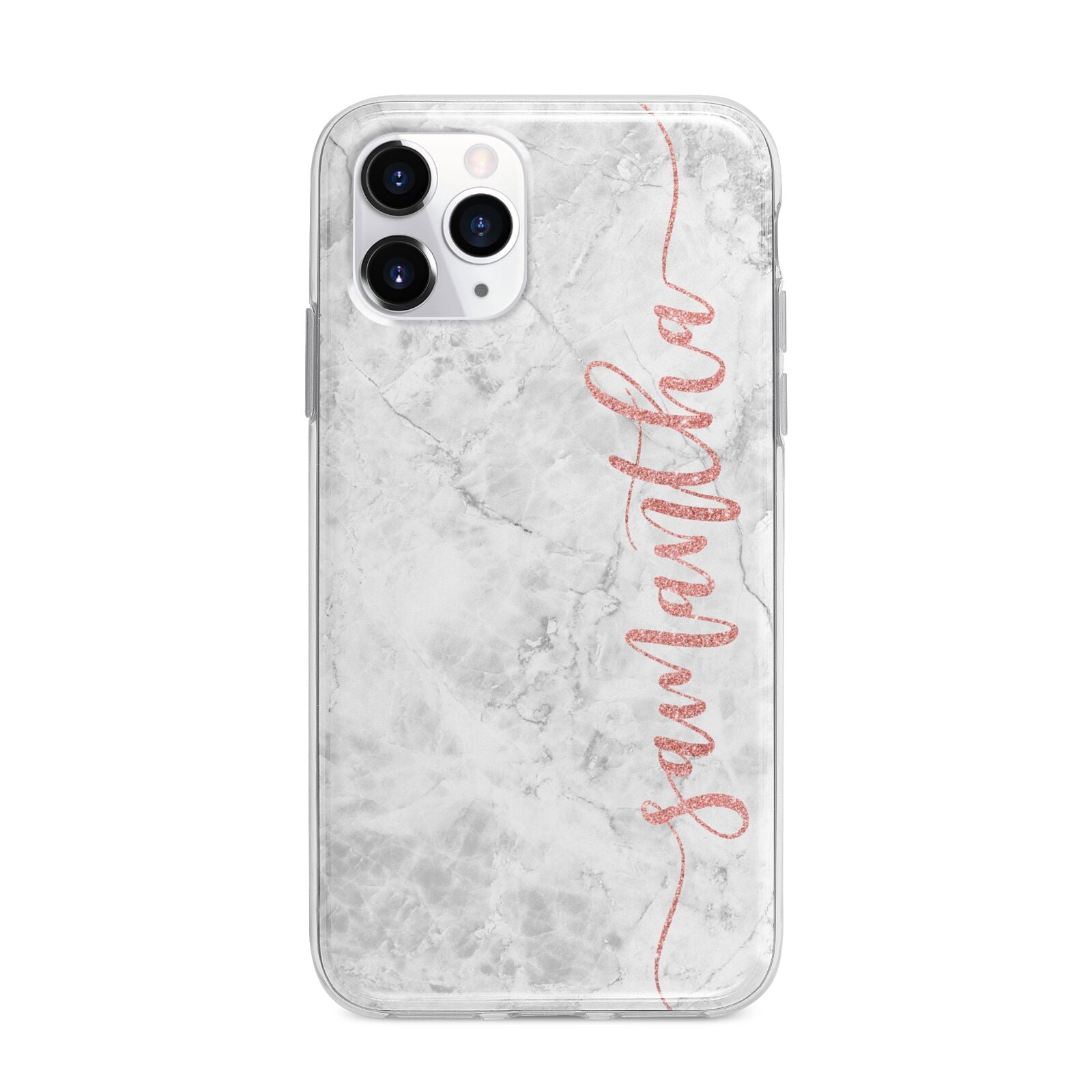 Grey Marble Personalised Vertical Glitter Name Apple iPhone 11 Pro Max in Silver with Bumper Case