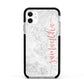 Grey Marble Personalised Vertical Glitter Name Apple iPhone 11 in White with Black Impact Case