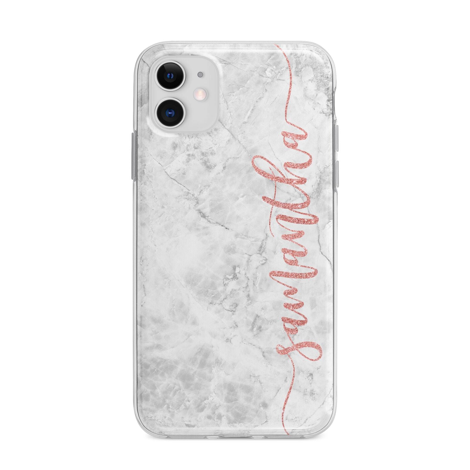Grey Marble Personalised Vertical Glitter Name Apple iPhone 11 in White with Bumper Case