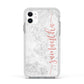 Grey Marble Personalised Vertical Glitter Name Apple iPhone 11 in White with White Impact Case