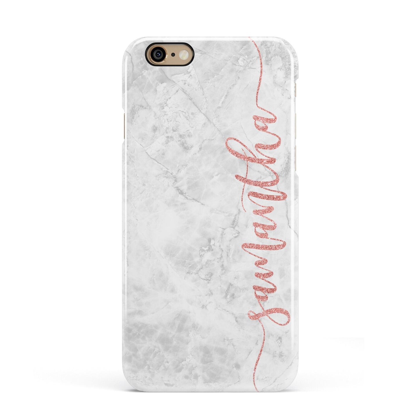 Grey Marble Personalised Vertical Glitter Name Apple iPhone 6 3D Snap Case