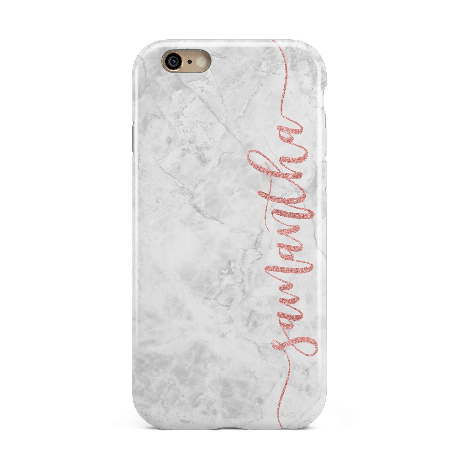 Grey Marble Personalised Vertical Glitter Name Apple iPhone 6 3D Tough Case