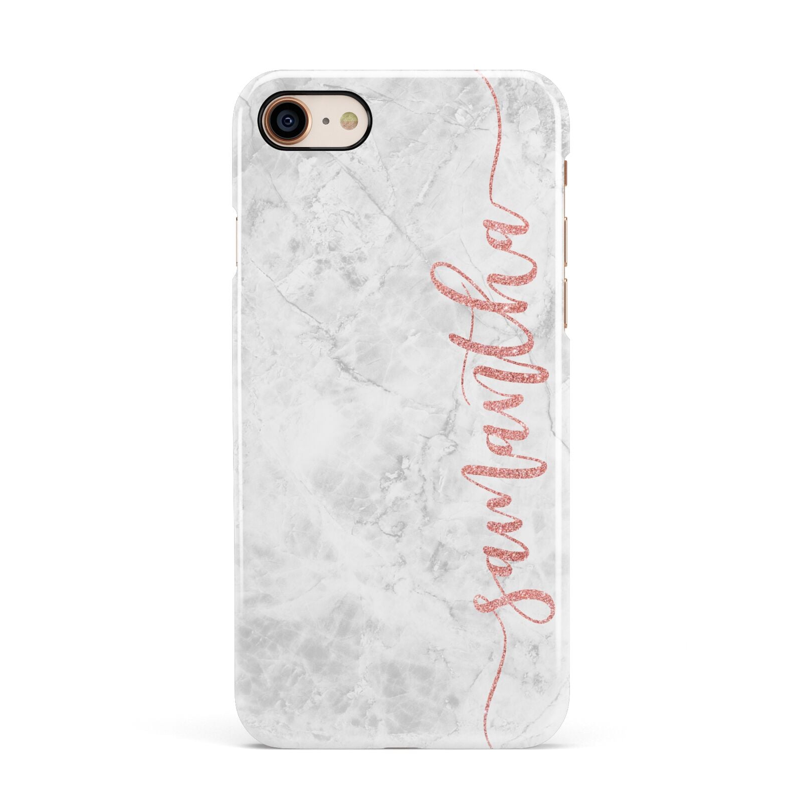 Grey Marble Personalised Vertical Glitter Name Apple iPhone 7 8 3D Snap Case
