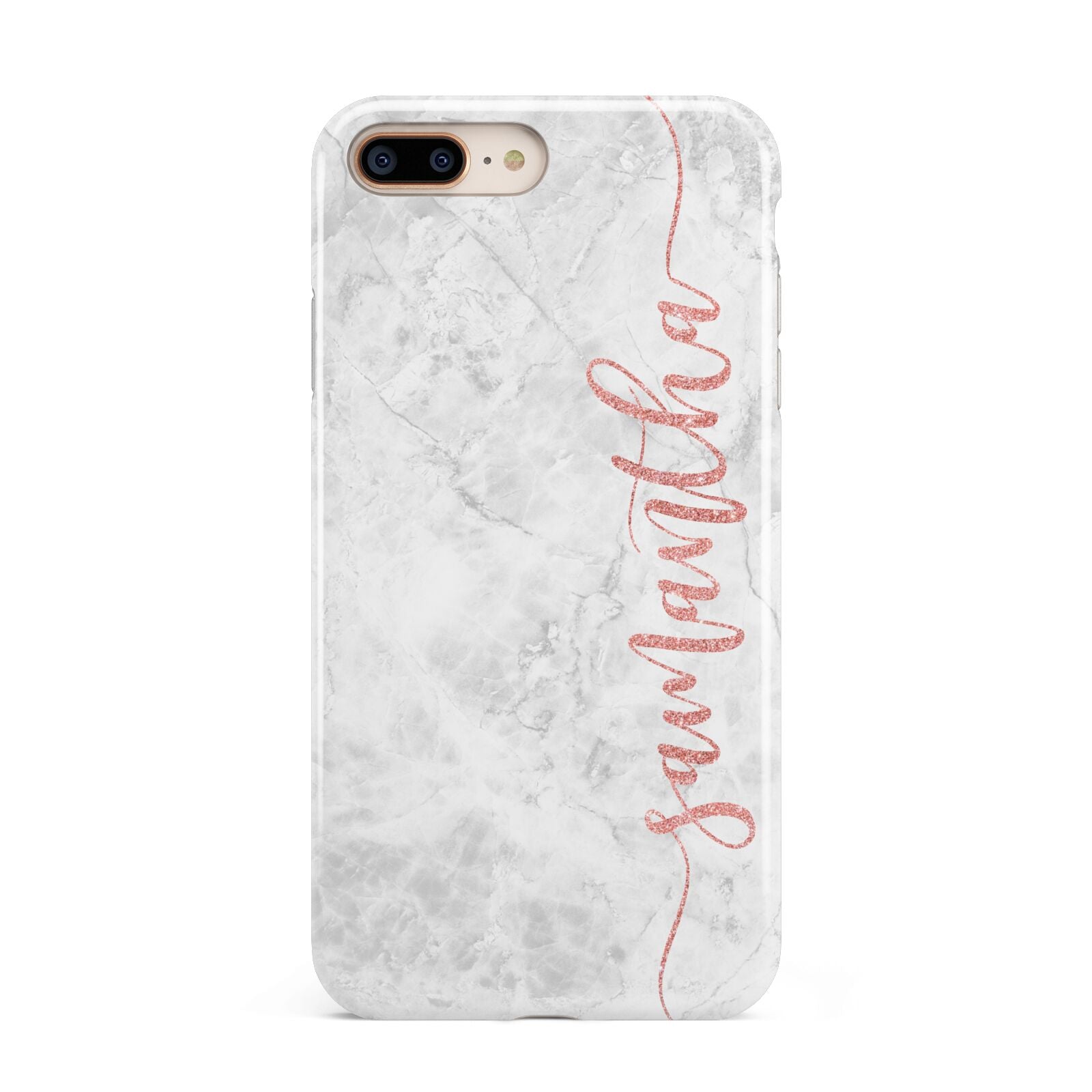 Grey Marble Personalised Vertical Glitter Name Apple iPhone 7 8 Plus 3D Tough Case