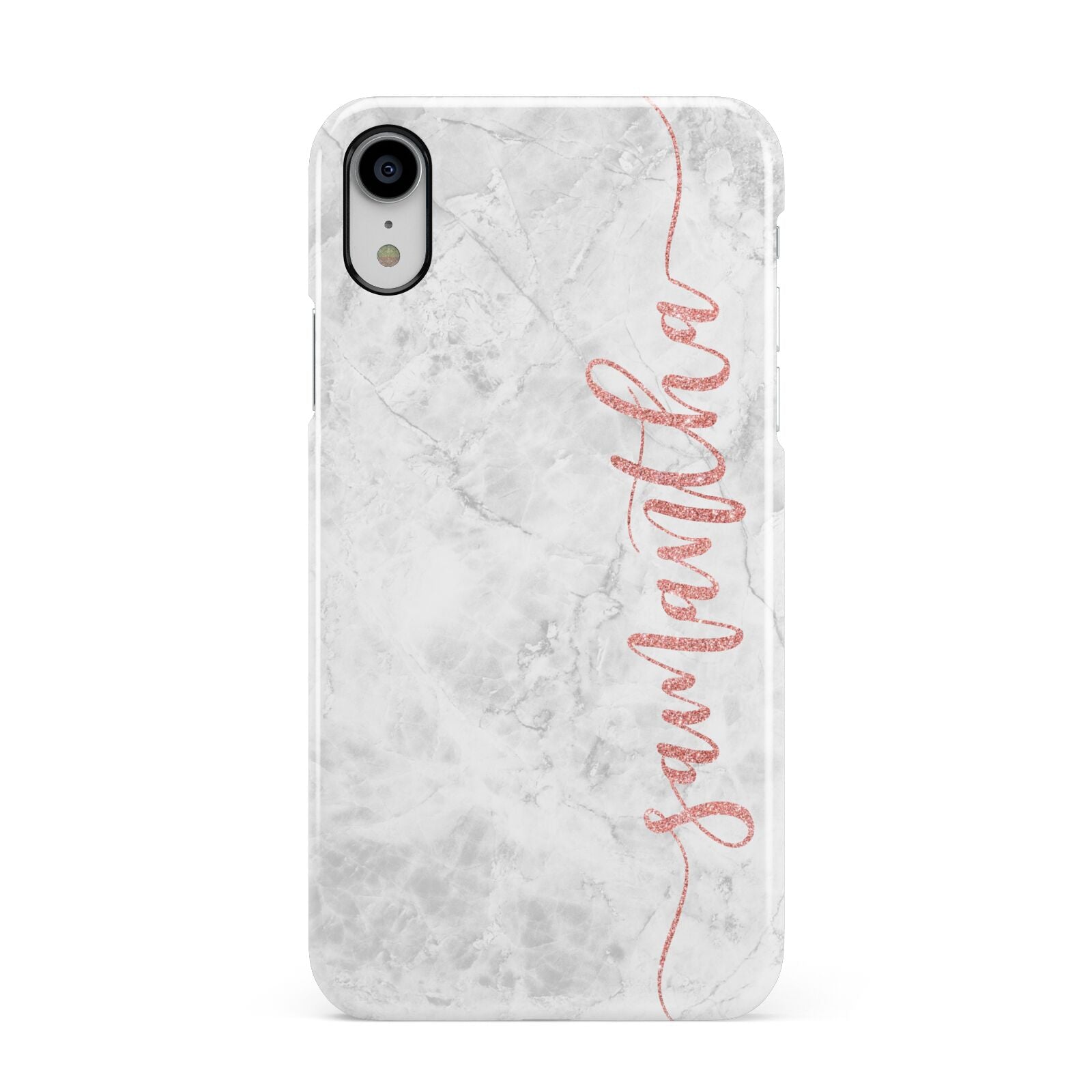 Grey Marble Personalised Vertical Glitter Name Apple iPhone XR White 3D Snap Case