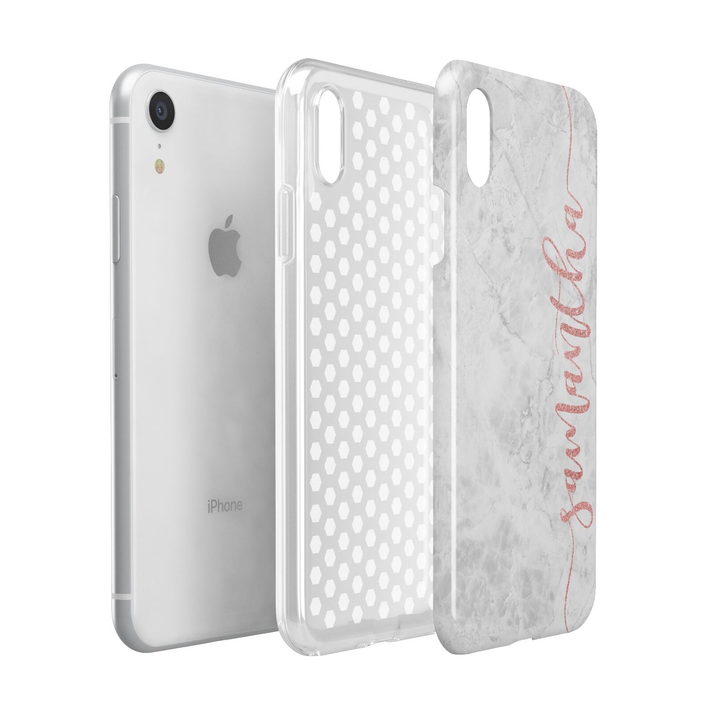 Grey Marble Personalised Vertical Glitter Name Apple iPhone XR White 3D Tough Case Expanded view