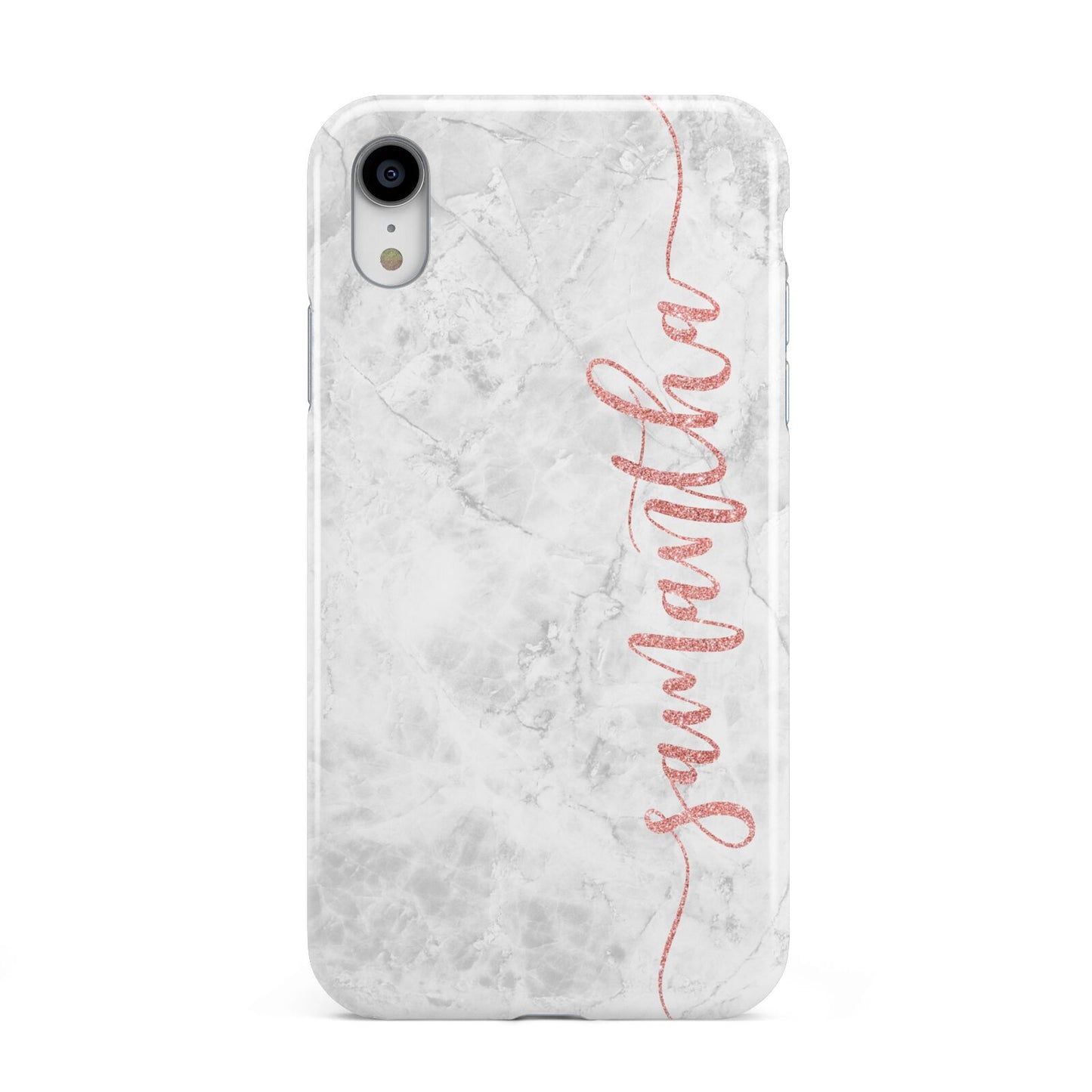 Grey Marble Personalised Vertical Glitter Name Apple iPhone XR White 3D Tough Case