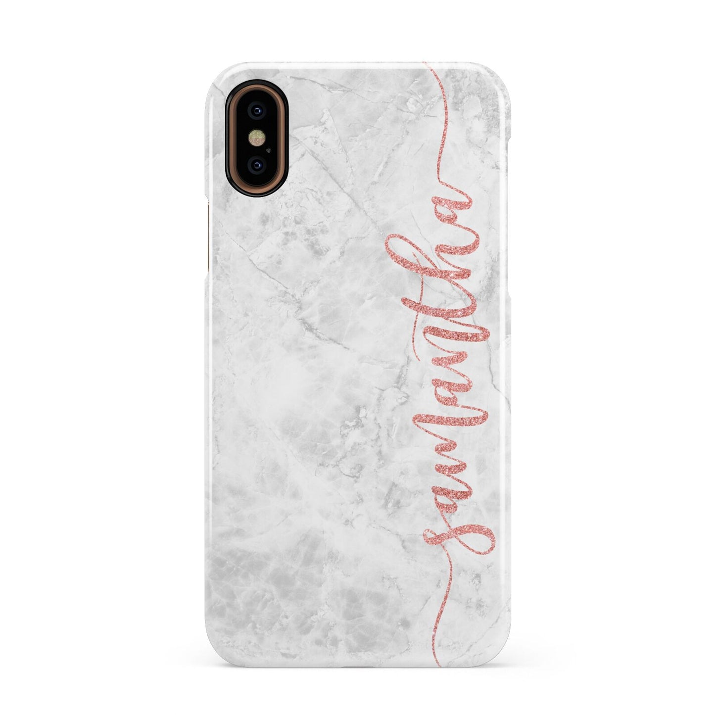 Grey Marble Personalised Vertical Glitter Name Apple iPhone XS 3D Snap Case