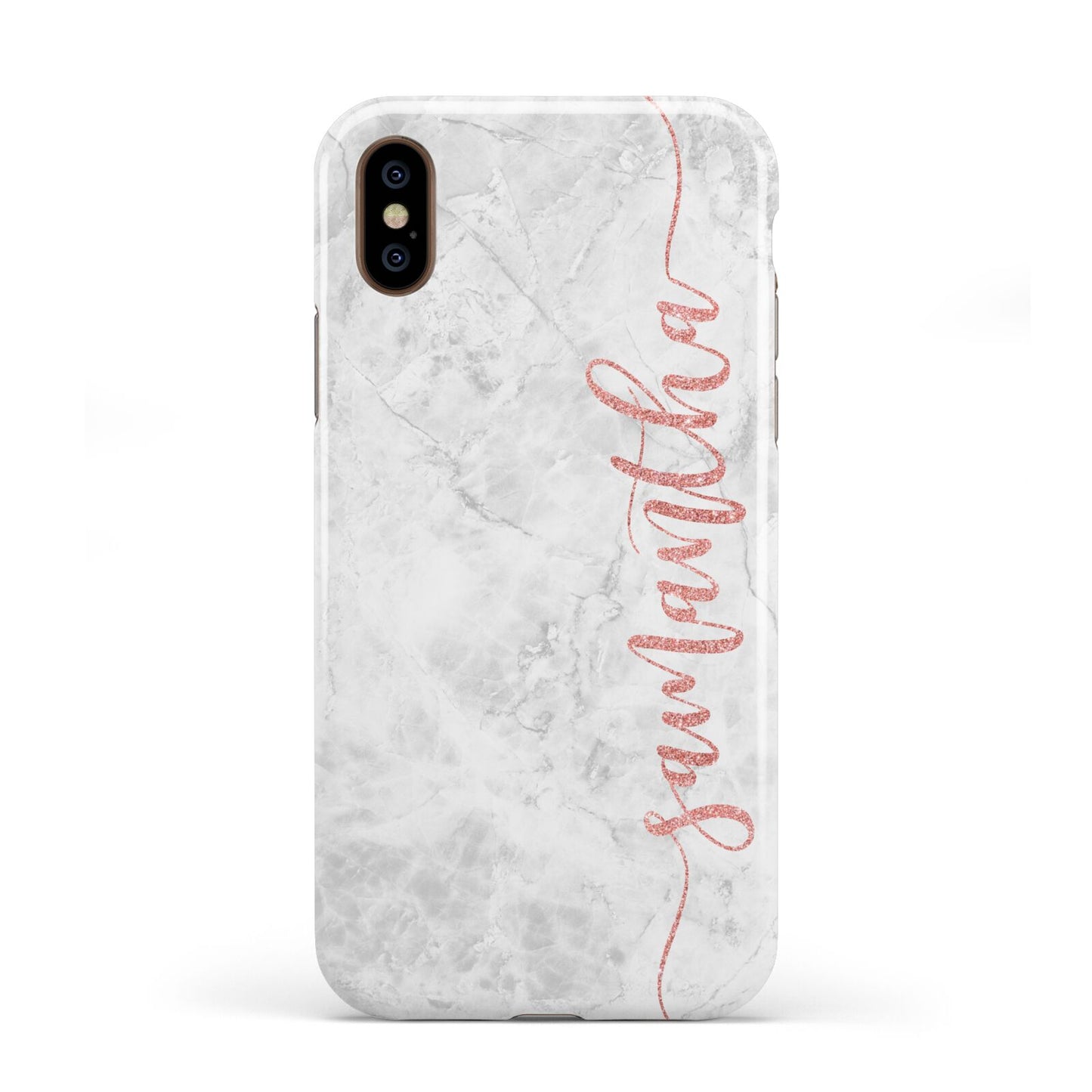 Grey Marble Personalised Vertical Glitter Name Apple iPhone XS 3D Tough