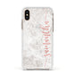 Grey Marble Personalised Vertical Glitter Name Apple iPhone Xs Impact Case White Edge on Gold Phone