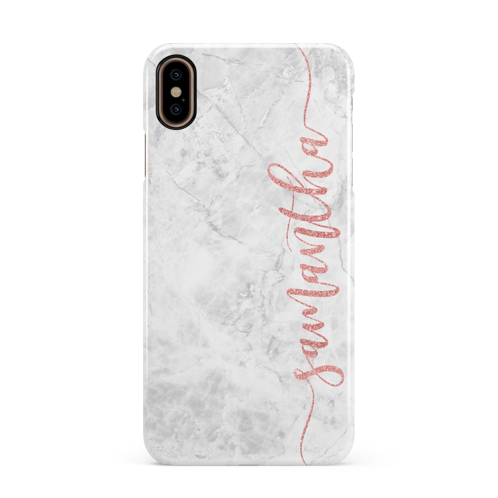 Grey Marble Personalised Vertical Glitter Name Apple iPhone Xs Max 3D Snap Case