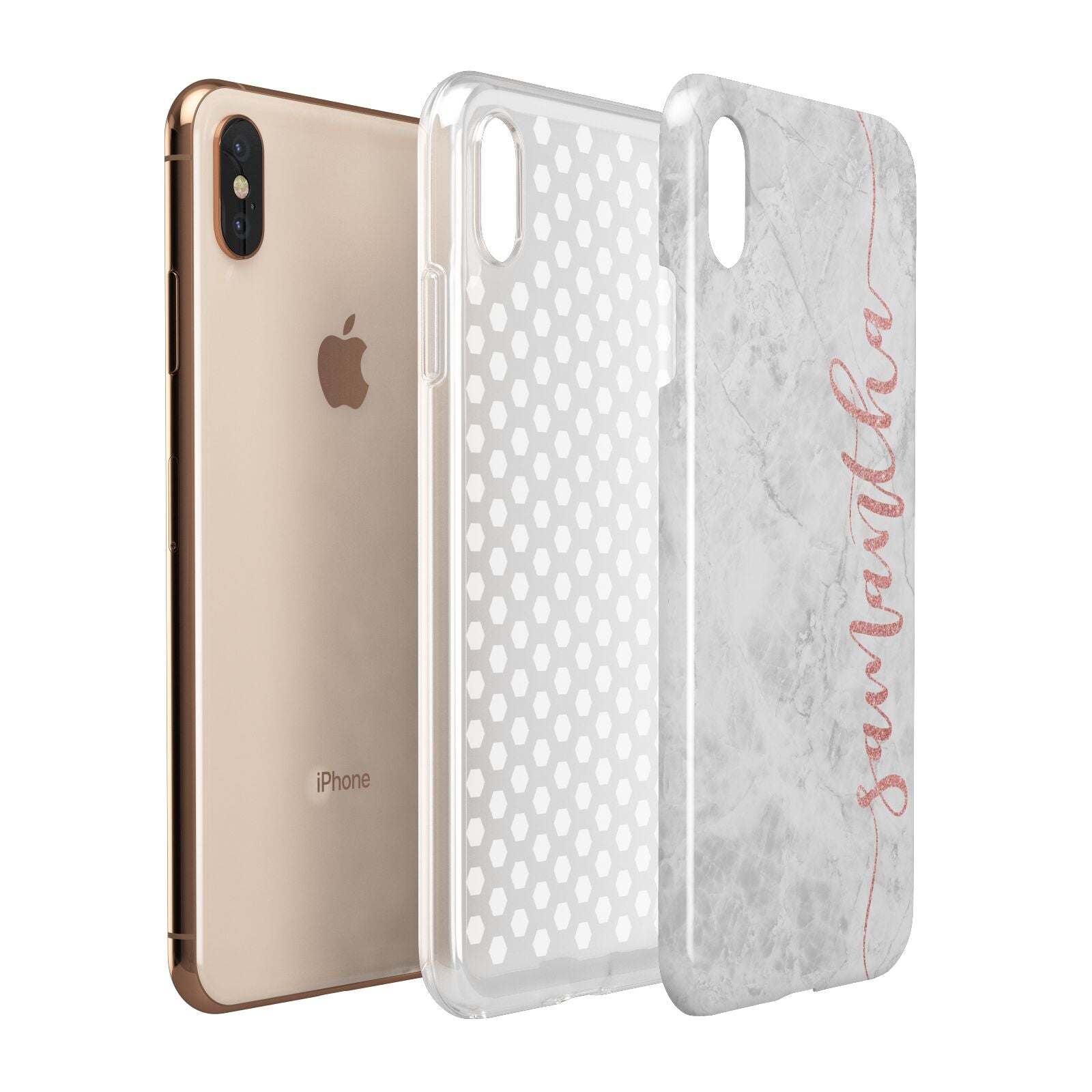 Grey Marble Personalised Vertical Glitter Name Apple iPhone Xs Max 3D Tough Case Expanded View