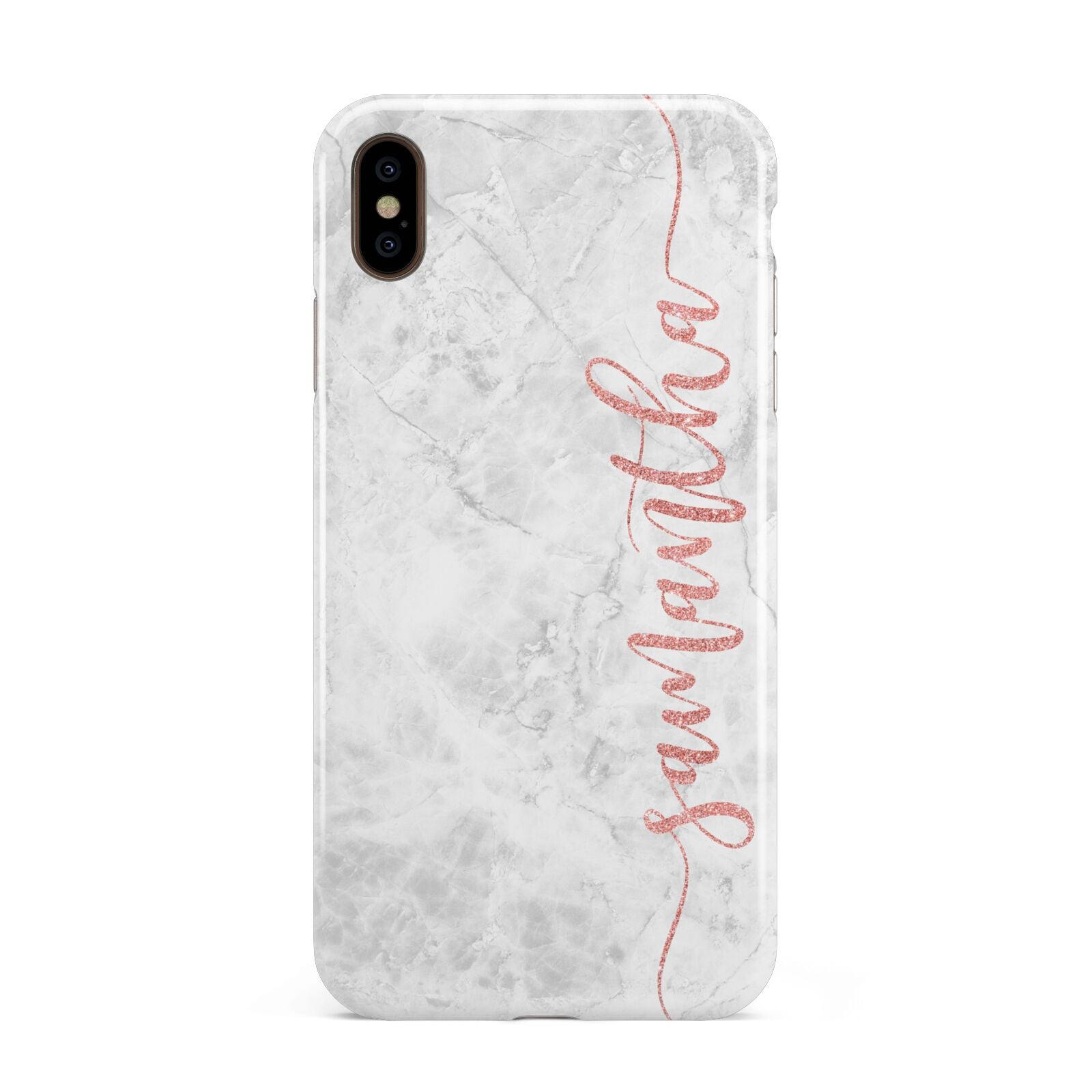 Grey Marble Personalised Vertical Glitter Name Apple iPhone Xs Max 3D Tough Case