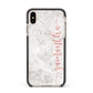 Grey Marble Personalised Vertical Glitter Name Apple iPhone Xs Max Impact Case Black Edge on Gold Phone