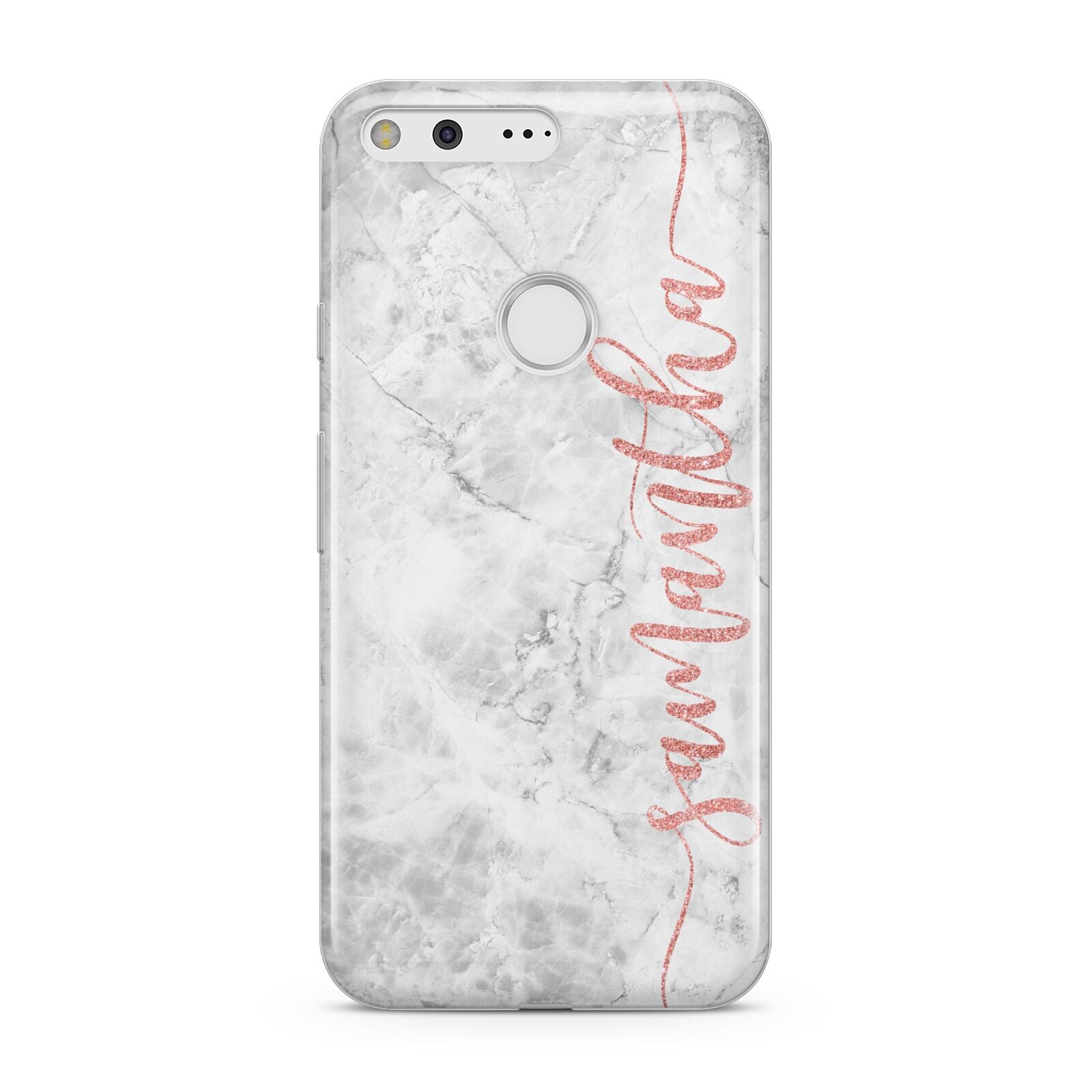 Grey Marble Personalised Vertical Glitter Name Google Pixel Case