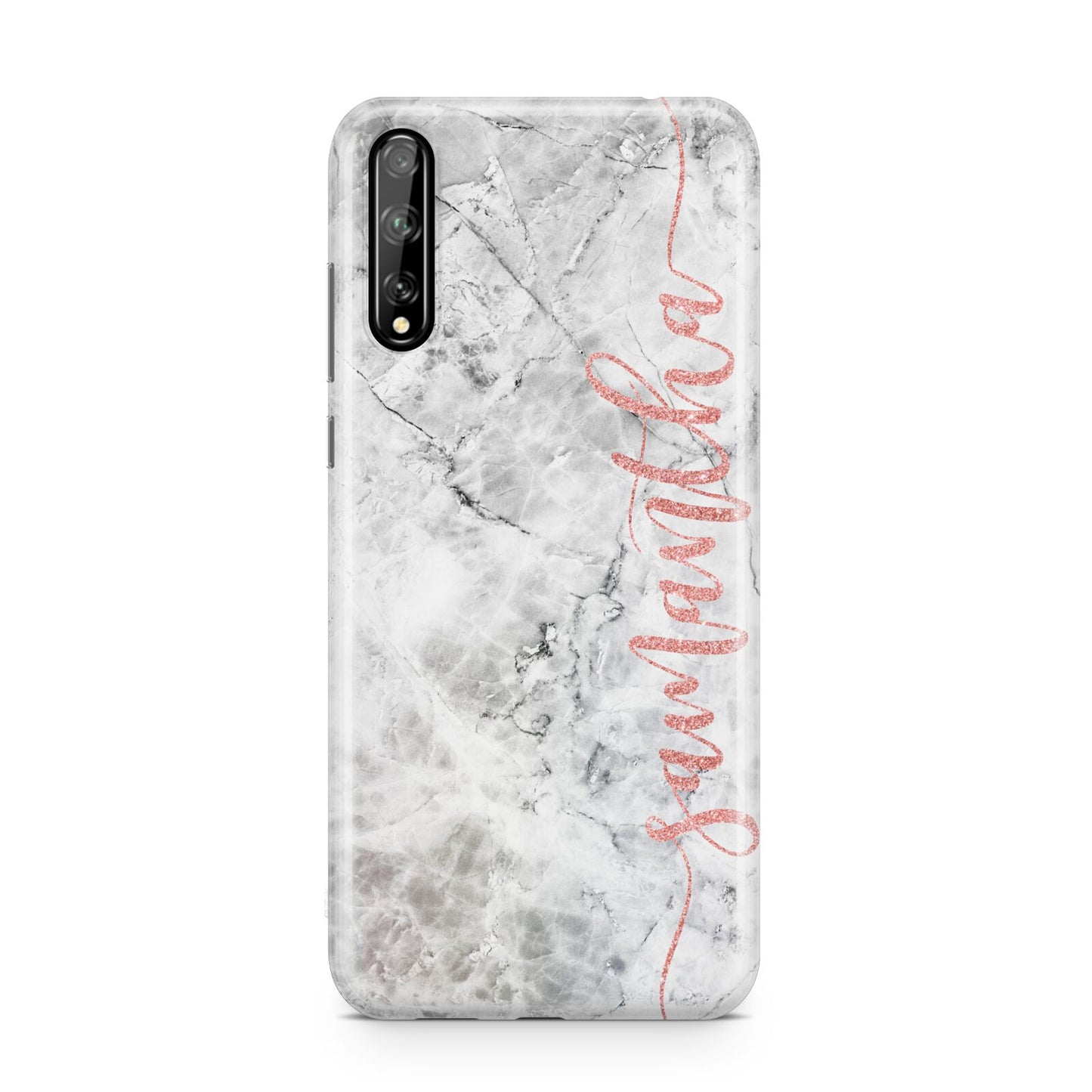 Grey Marble Personalised Vertical Glitter Name Huawei Enjoy 10s Phone Case