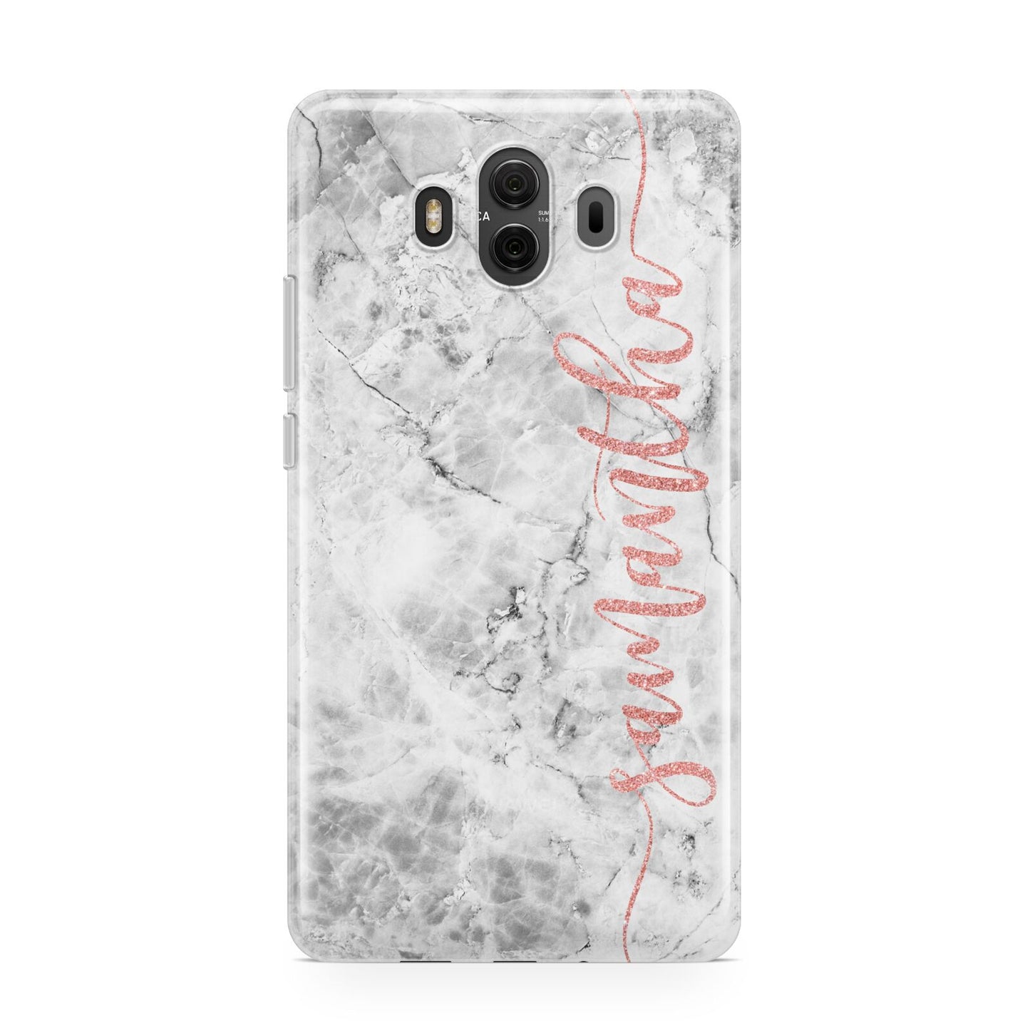 Grey Marble Personalised Vertical Glitter Name Huawei Mate 10 Protective Phone Case