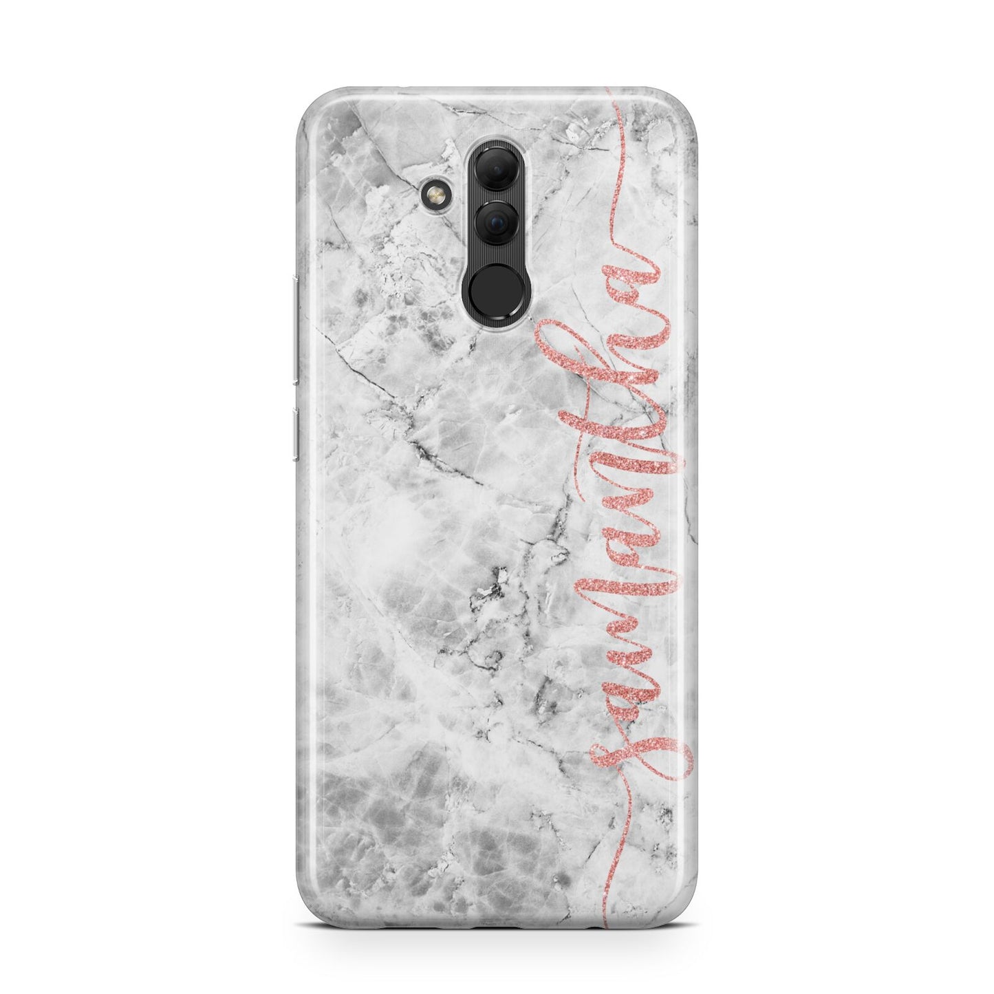 Grey Marble Personalised Vertical Glitter Name Huawei Mate 20 Lite