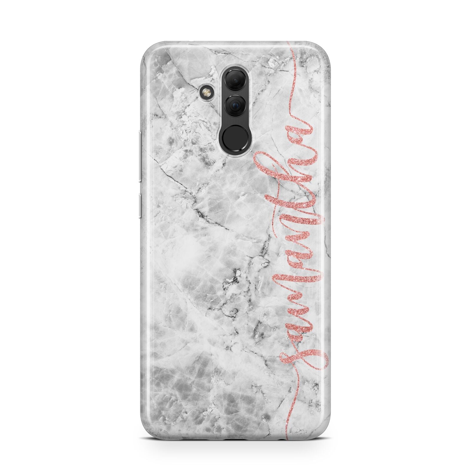 Grey Marble Personalised Vertical Glitter Name Huawei Mate 20 Lite