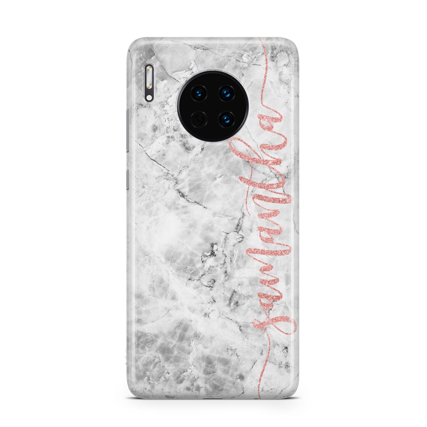 Grey Marble Personalised Vertical Glitter Name Huawei Mate 30