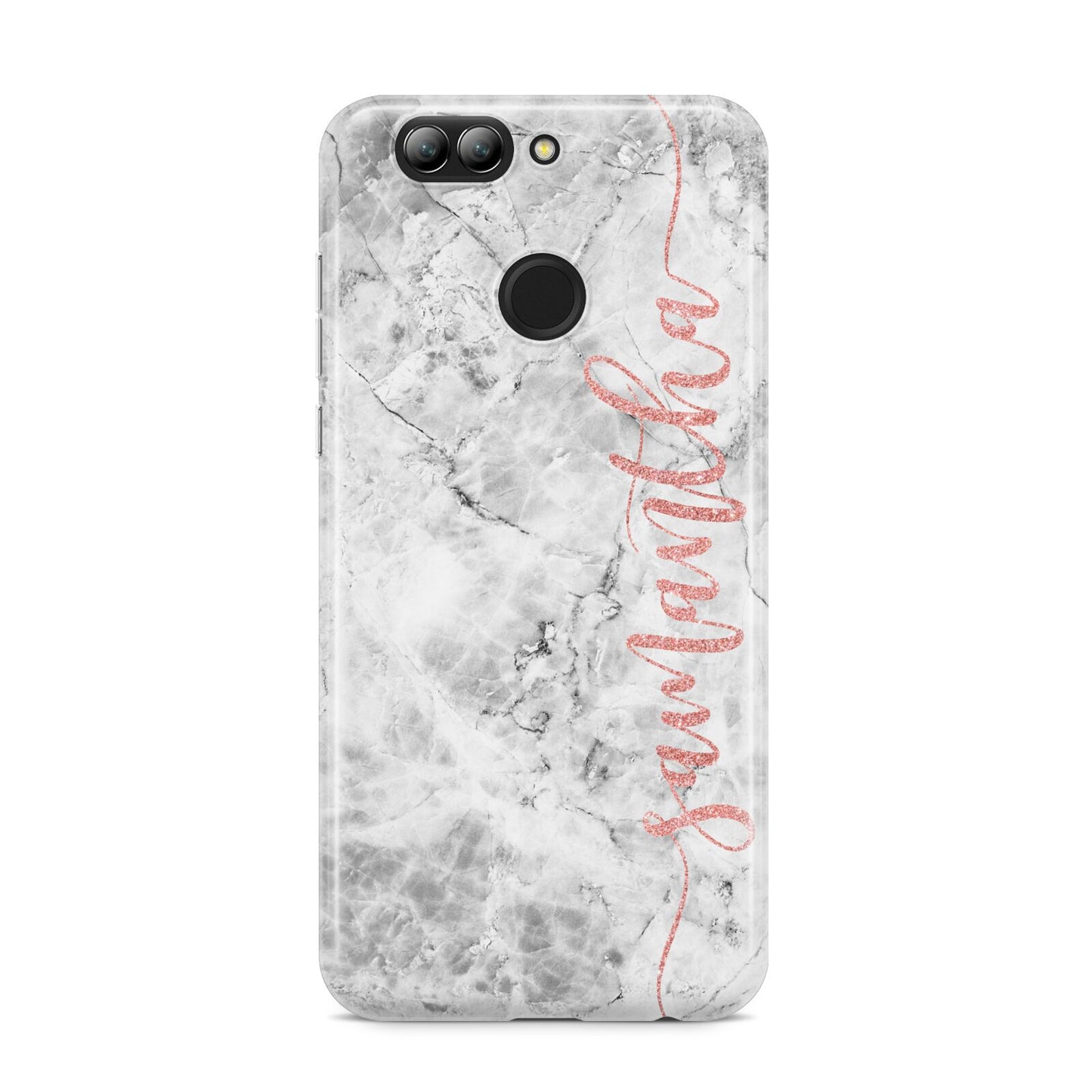 Grey Marble Personalised Vertical Glitter Name Huawei Nova 2s Phone Case