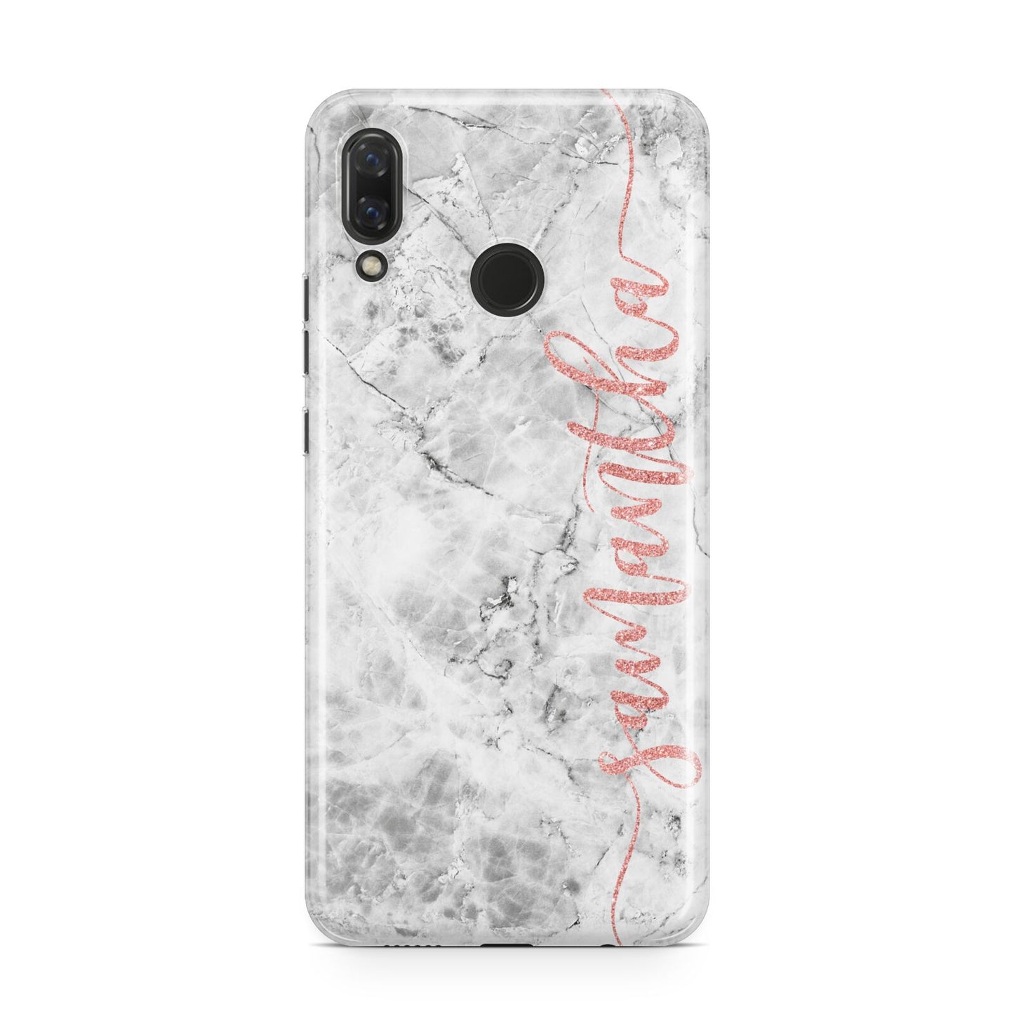 Grey Marble Personalised Vertical Glitter Name Huawei Nova 3 Phone Case