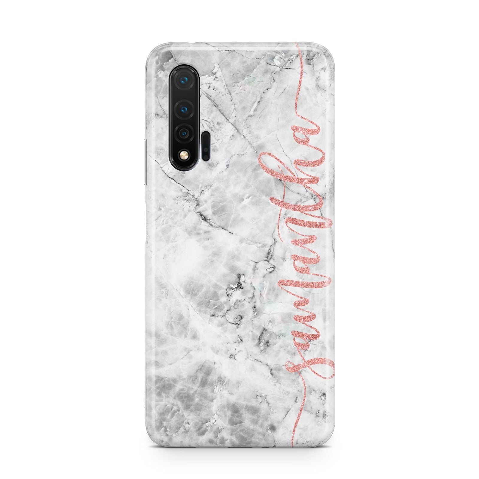 Grey Marble Personalised Vertical Glitter Name Huawei Nova 6 Phone Case