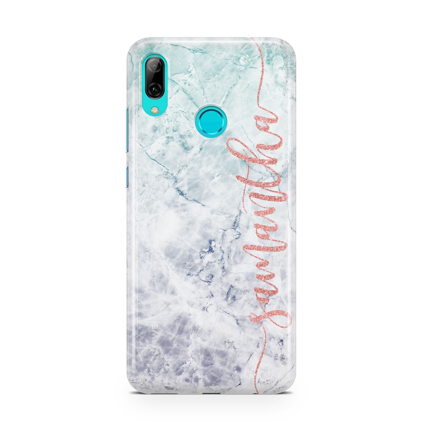 Grey Marble Personalised Vertical Glitter Name Huawei P Smart 2019 Case