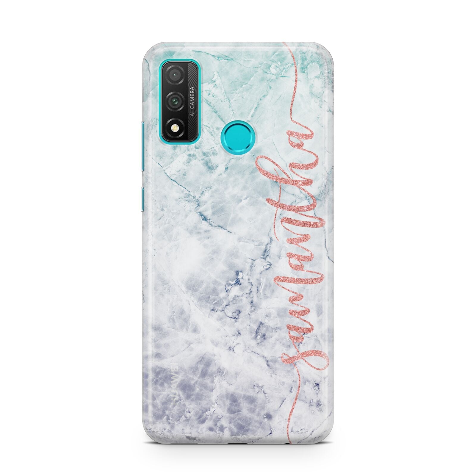 Grey Marble Personalised Vertical Glitter Name Huawei P Smart 2020