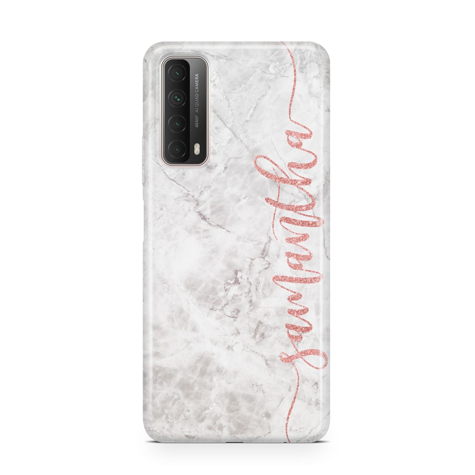 Grey Marble Personalised Vertical Glitter Name Huawei P Smart 2021