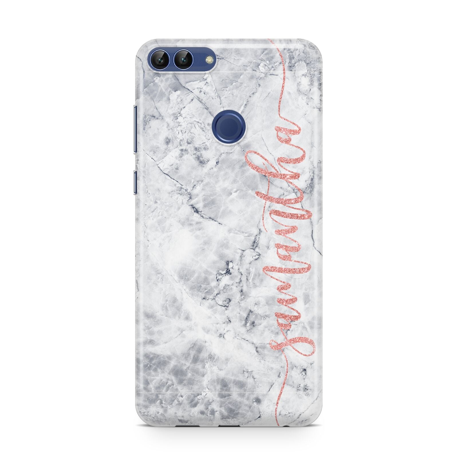 Grey Marble Personalised Vertical Glitter Name Huawei P Smart Case