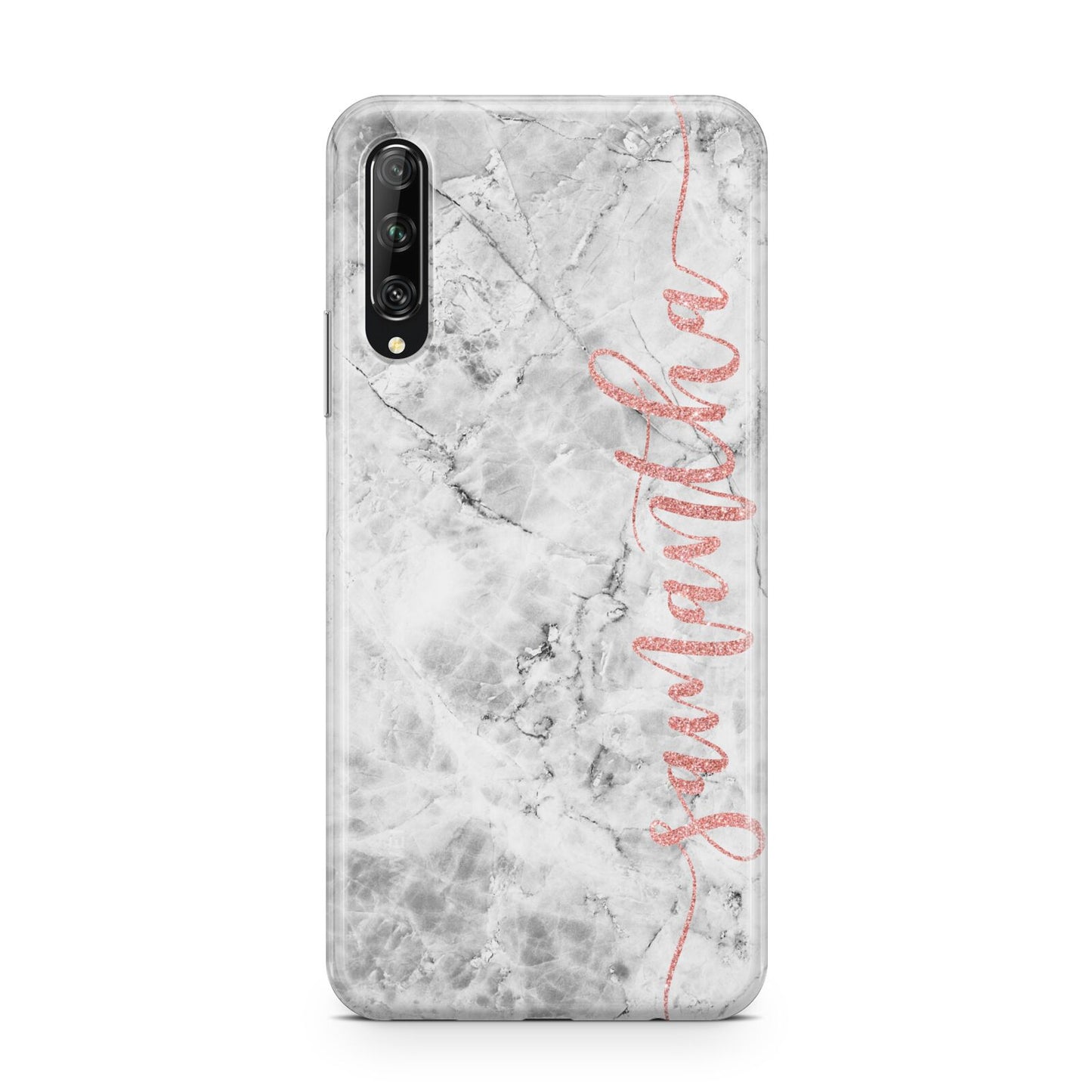 Grey Marble Personalised Vertical Glitter Name Huawei P Smart Pro 2019