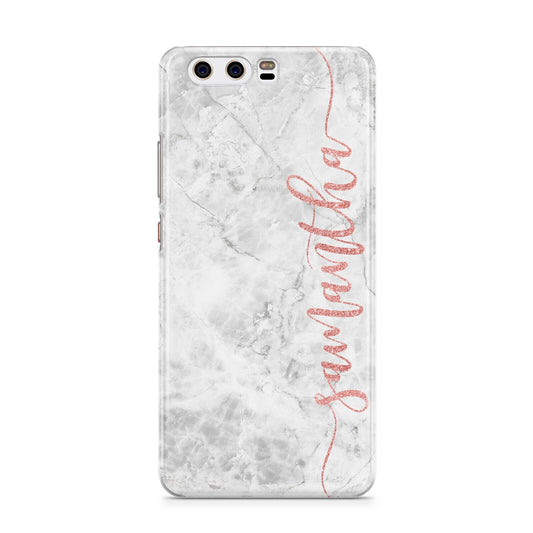 Grey Marble Personalised Vertical Glitter Name Huawei P10 Phone Case