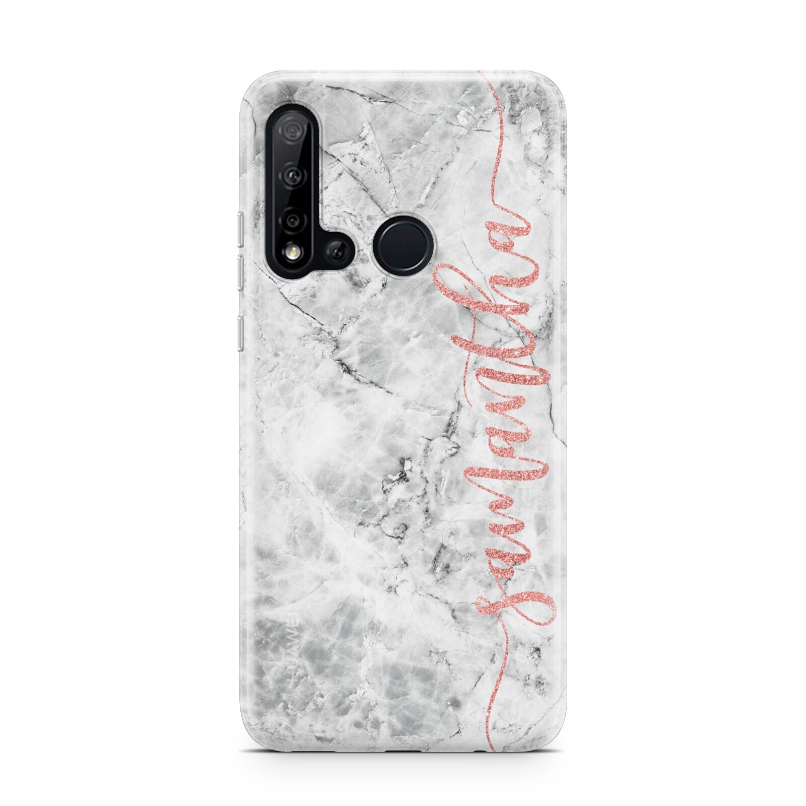 Grey Marble Personalised Vertical Glitter Name Huawei P20 Lite 5G Phone Case