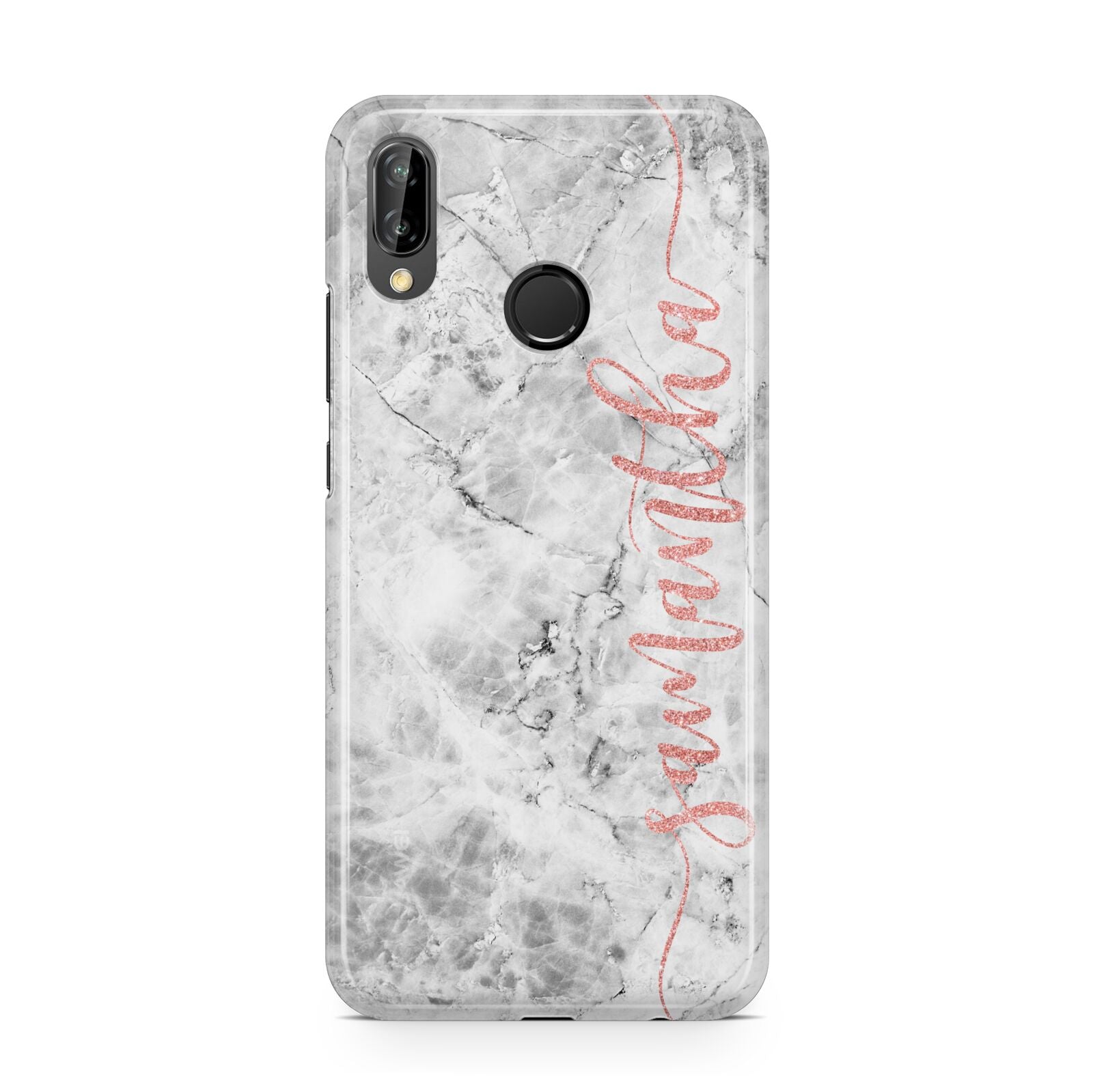 Grey Marble Personalised Vertical Glitter Name Huawei P20 Lite Phone Case