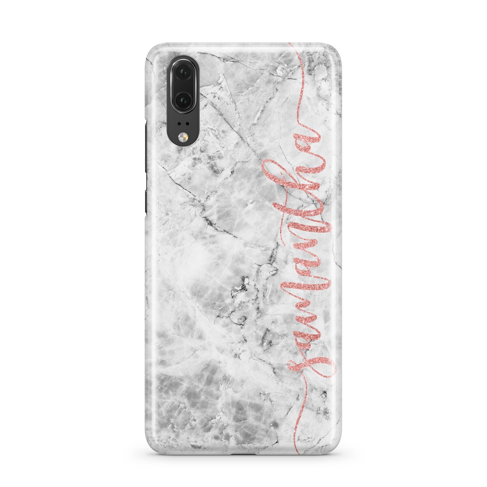 Grey Marble Personalised Vertical Glitter Name Huawei P20 Phone Case