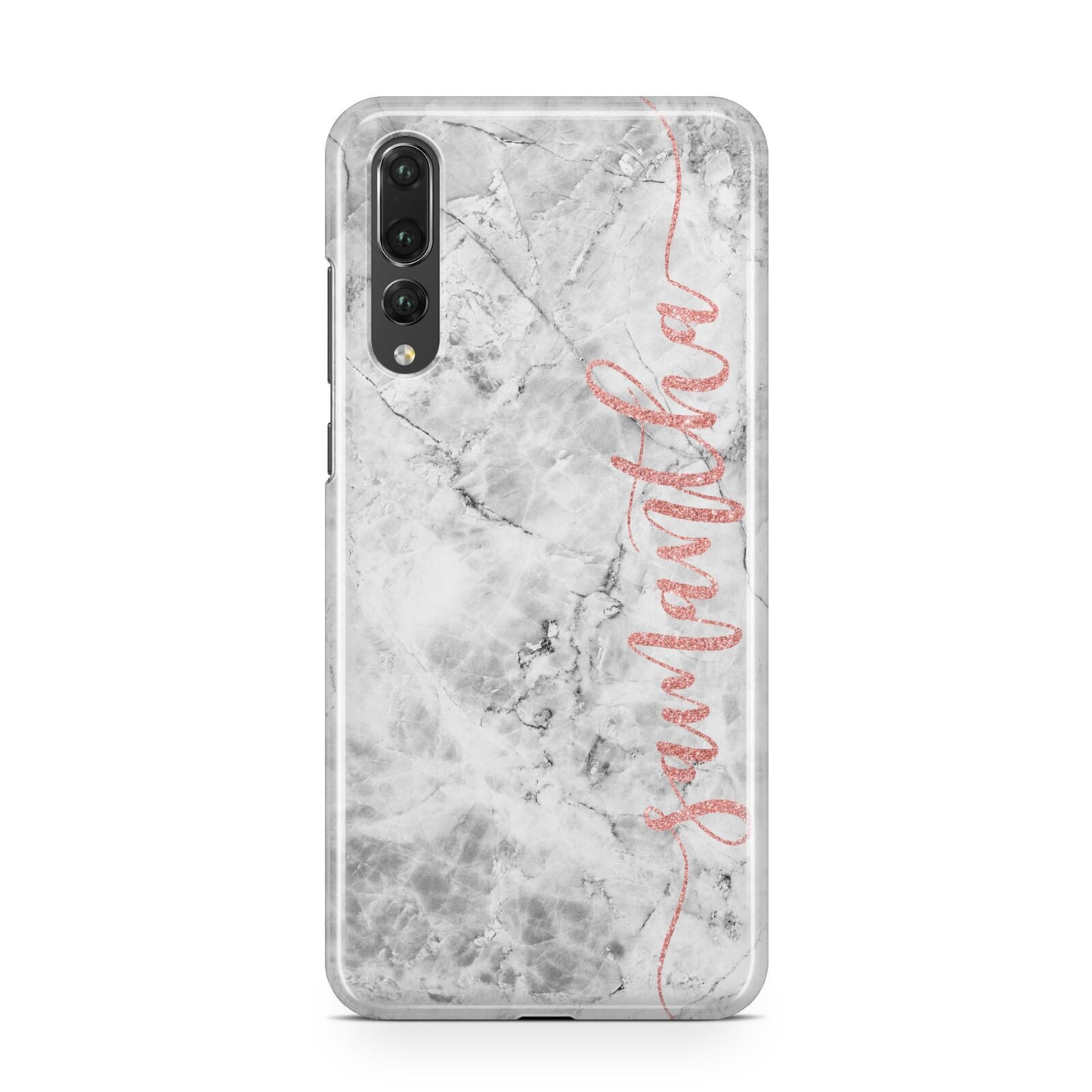 Grey Marble Personalised Vertical Glitter Name Huawei P20 Pro Phone Case