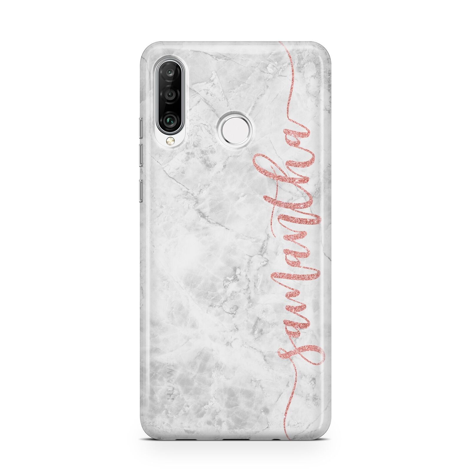 Grey Marble Personalised Vertical Glitter Name Huawei P30 Lite Phone Case