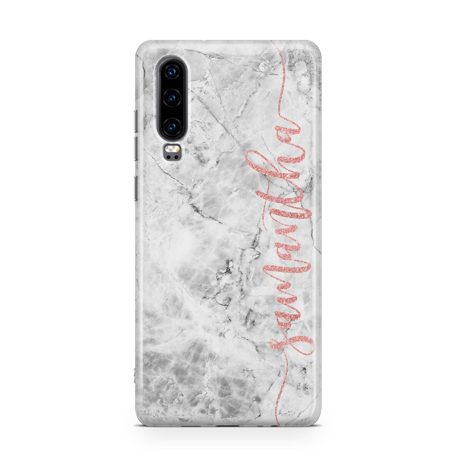 Grey Marble Personalised Vertical Glitter Name Huawei P30 Phone Case