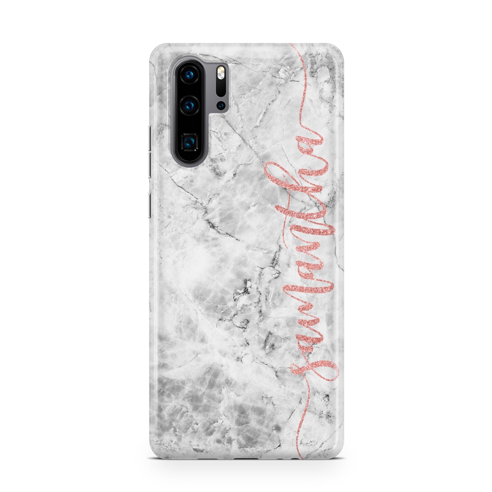 Grey Marble Personalised Vertical Glitter Name Huawei P30 Pro Phone Case