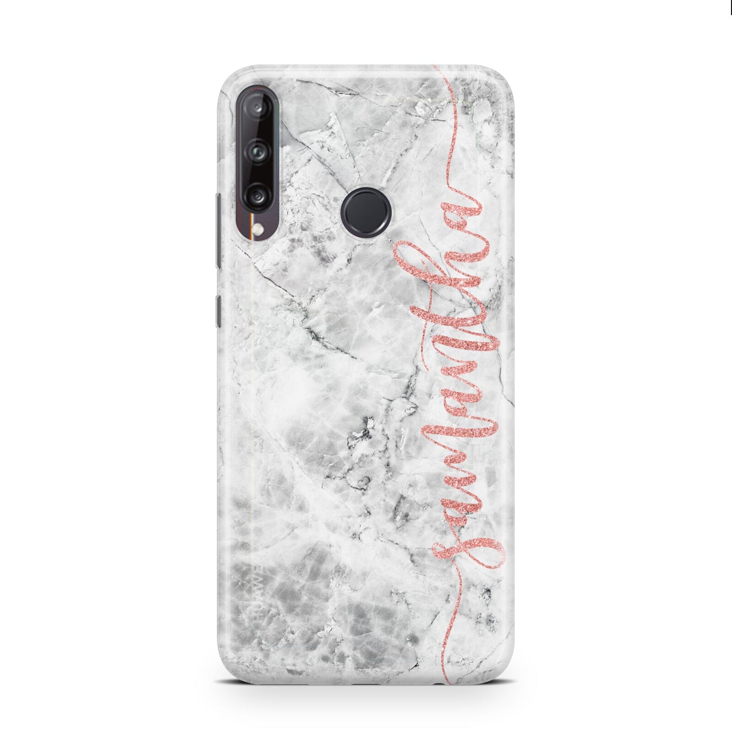 Grey Marble Personalised Vertical Glitter Name Huawei P40 Lite E Phone Case