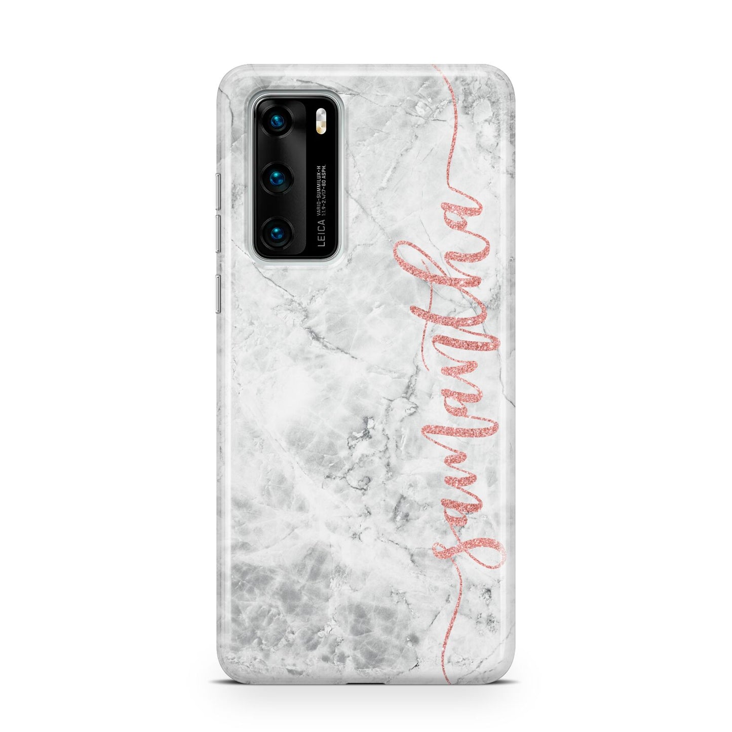 Grey Marble Personalised Vertical Glitter Name Huawei P40 Phone Case