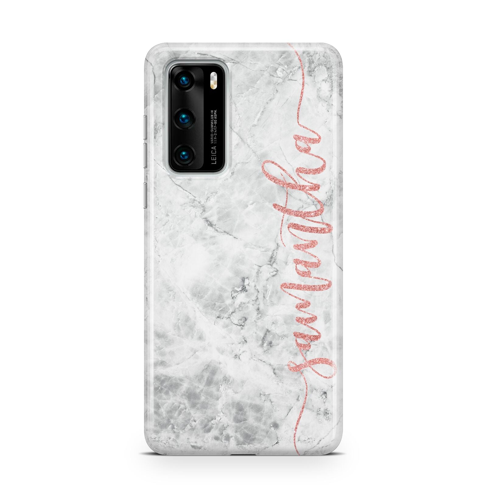 Grey Marble Personalised Vertical Glitter Name Huawei P40 Phone Case