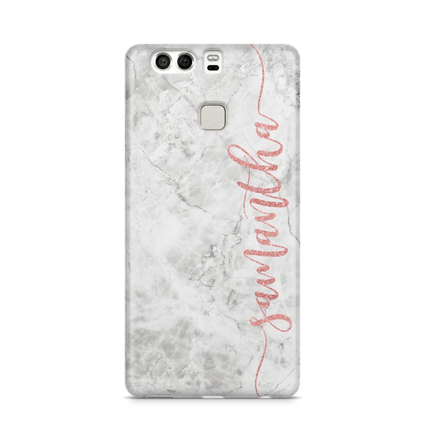 Grey Marble Personalised Vertical Glitter Name Huawei P9 Case