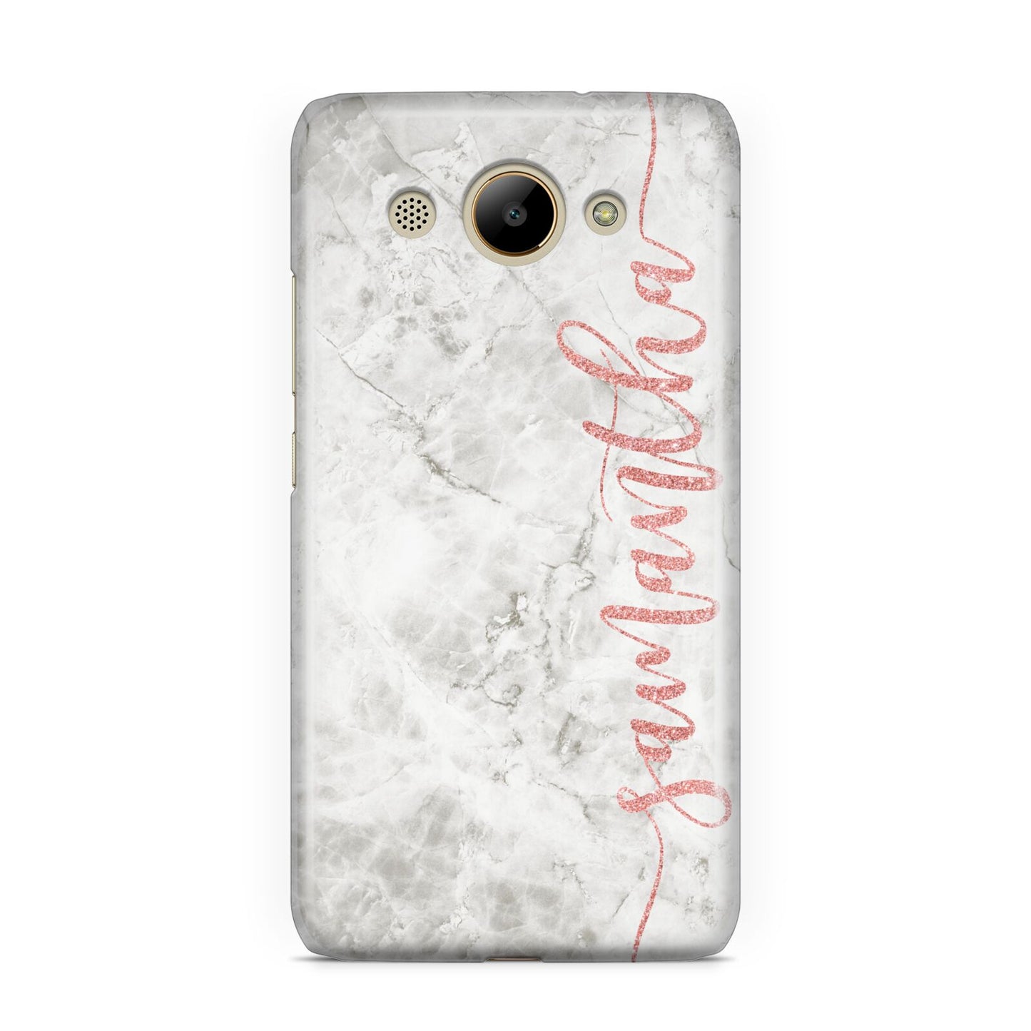 Grey Marble Personalised Vertical Glitter Name Huawei Y3 2017