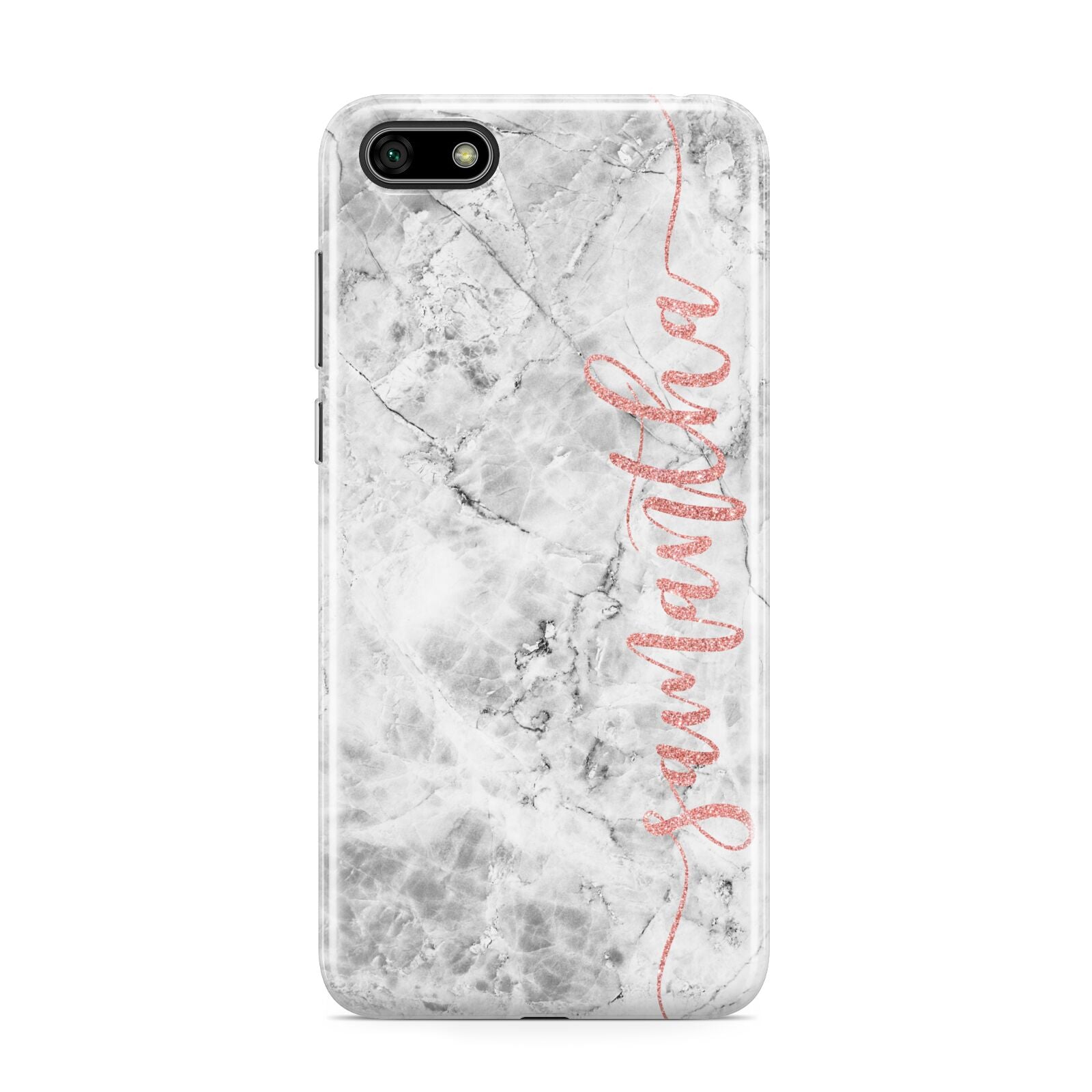 Grey Marble Personalised Vertical Glitter Name Huawei Y5 Prime 2018 Phone Case