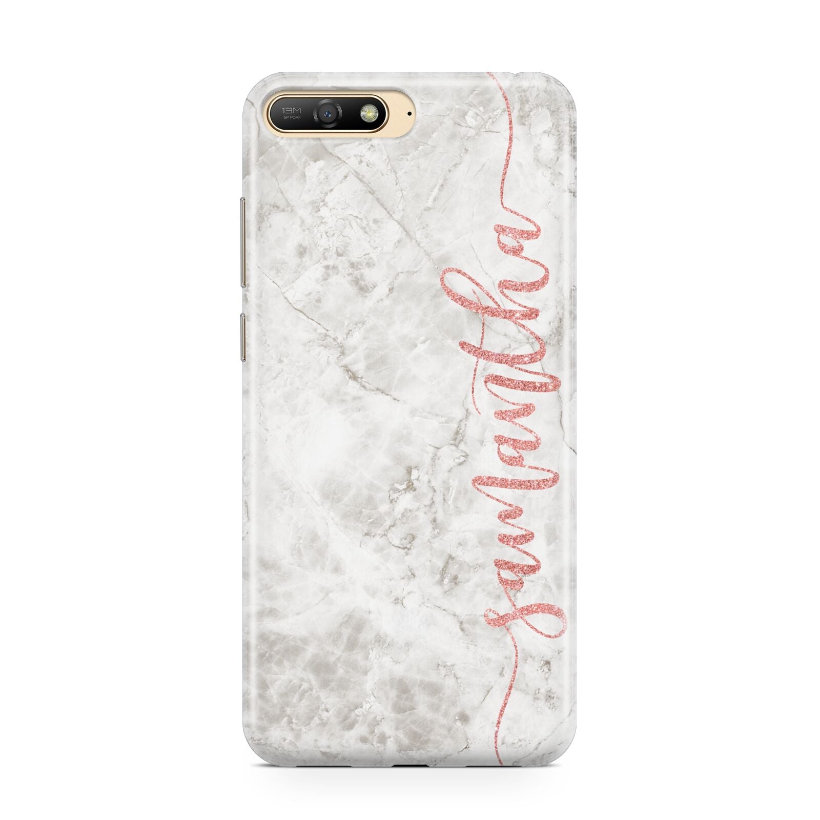 Grey Marble Personalised Vertical Glitter Name Huawei Y6 2018