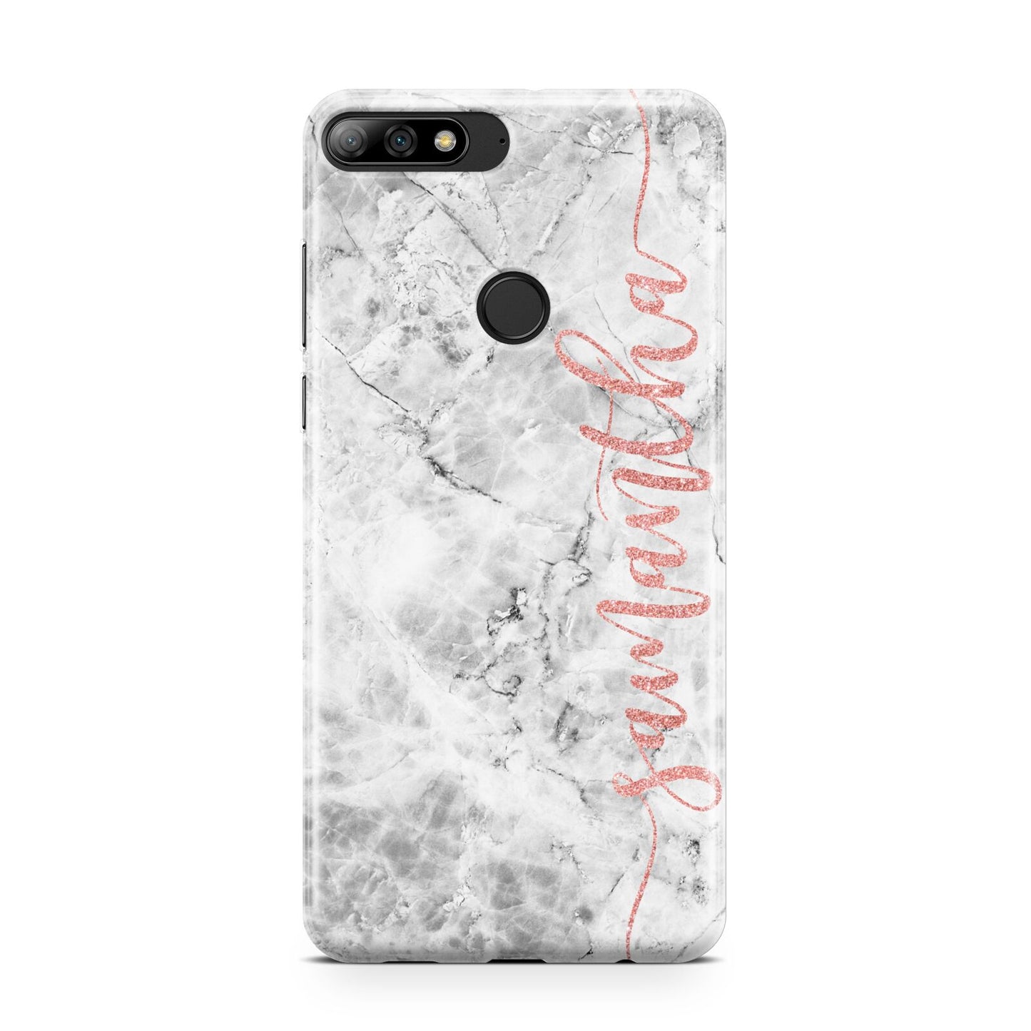 Grey Marble Personalised Vertical Glitter Name Huawei Y7 2018